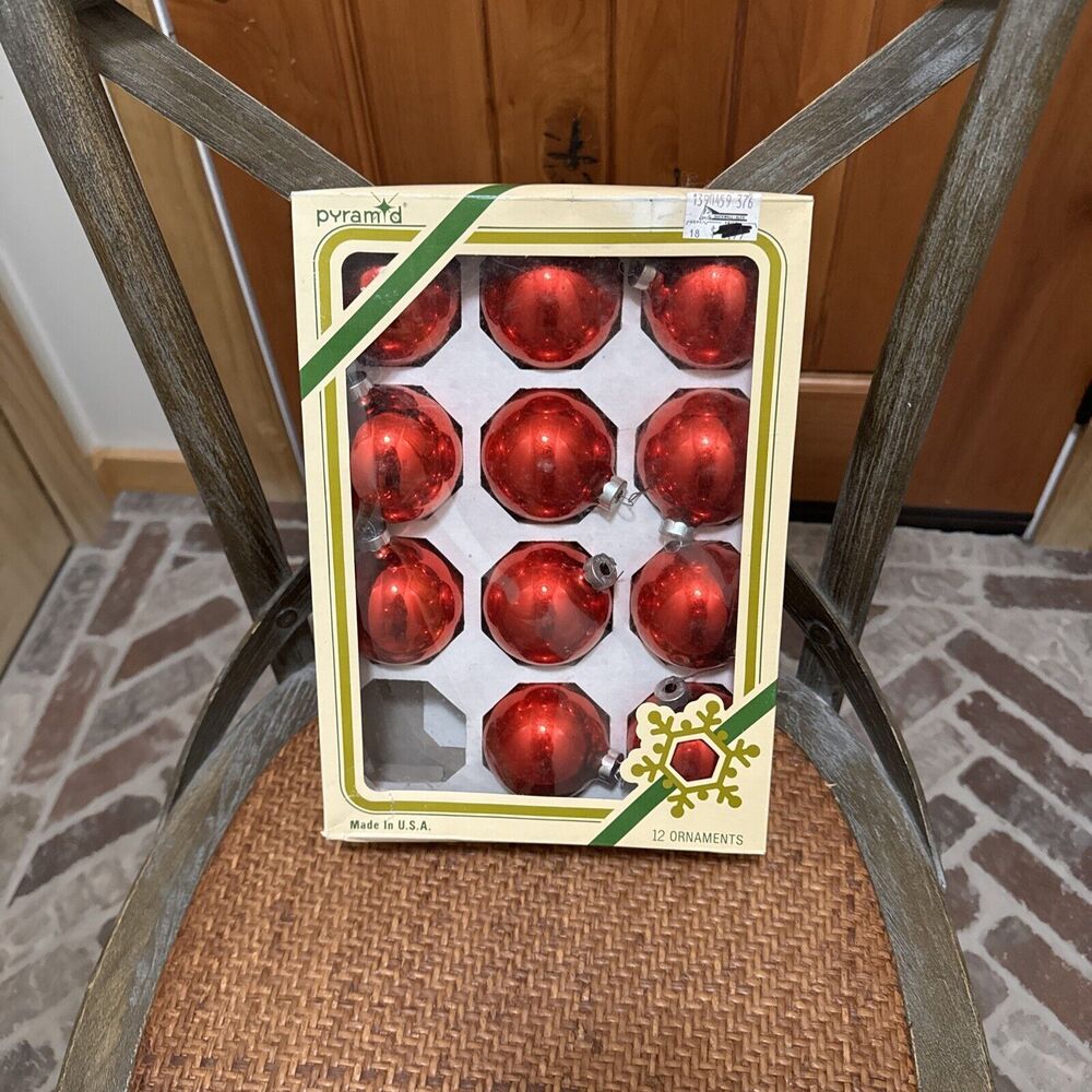 11 Vintage‎ Pyramid Christmas Tree Red Glass Ball Ornaments